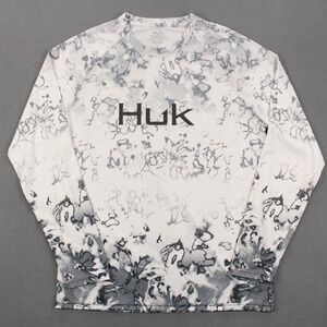 Huk Shirt Mens Size Large White Black Fin America Fade Pursuit Long Sleeve